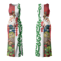 Meri Kirihimete New Zealand Personalised Family Matching Tank Maxi Dress and Hawaiian Shirt Cute Santa NZ Animals and Pohutukawa LT14 Mom's Dress Red - Polynesian Pride