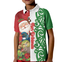 Meri Kirihimete New Zealand Personalised Kid Polo Shirt Cute Santa NZ Animals and Pohutukawa