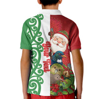 Meri Kirihimete New Zealand Personalised Kid Polo Shirt Cute Santa NZ Animals and Pohutukawa