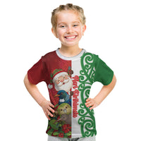 Meri Kirihimete New Zealand Personalised Kid T Shirt Cute Santa NZ Animals and Pohutukawa