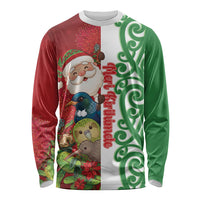 Meri Kirihimete New Zealand Personalised Long Sleeve Shirt Cute Santa NZ Animals and Pohutukawa