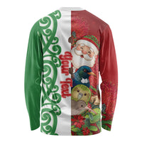 Meri Kirihimete New Zealand Personalised Long Sleeve Shirt Cute Santa NZ Animals and Pohutukawa