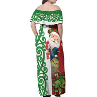 Meri Kirihimete New Zealand Personalised Off Shoulder Maxi Dress Cute Santa NZ Animals and Pohutukawa