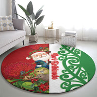 Meri Kirihimete New Zealand Round Carpet Cute Santa NZ Animals and Pohutukawa