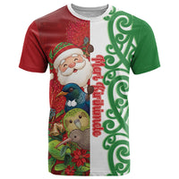 Meri Kirihimete New Zealand Personalised T Shirt Cute Santa NZ Animals and Pohutukawa
