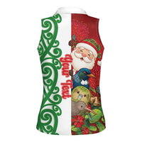 Meri Kirihimete New Zealand Personalised Women Sleeveless Polo Shirt Cute Santa NZ Animals and Pohutukawa
