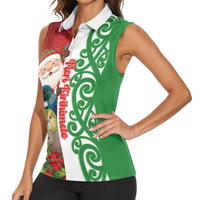 Meri Kirihimete New Zealand Personalised Women Sleeveless Polo Shirt Cute Santa NZ Animals and Pohutukawa
