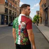 Meri Kirihimete New Zealand Personalised Zipper Polo Shirt Cute Santa NZ Animals and Pohutukawa