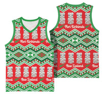 New Zealand Christmas In July Basketball Jersey Meri Kirihimete Hei Tiki Taniko Motifs Seamless
