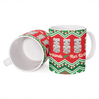 New Zealand Christmas In July Ceramic Mug Meri Kirihimete Hei Tiki Taniko Motifs Seamless