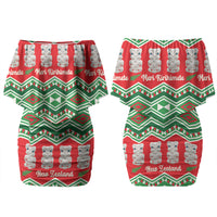 New Zealand Christmas In July Couples Matching Off Shoulder Short Dress and Hawaiian Shirt Meri Kirihimete Hei Tiki Taniko Motifs Seamless LT14 - Polynesian Pride