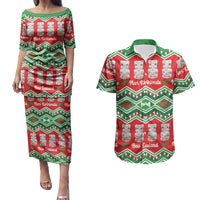 New Zealand Christmas In July Couples Matching Puletasi and Hawaiian Shirt Meri Kirihimete Hei Tiki Taniko Motifs Seamless LT14 Red - Polynesian Pride