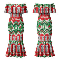 New Zealand Christmas In July Family Matching Mermaid Dress and Hawaiian Shirt Meri Kirihimete Hei Tiki Taniko Motifs Seamless LT14 Mom's Dress Red - Polynesian Pride