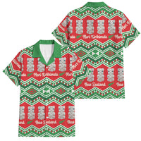 New Zealand Christmas In July Family Matching Off The Shoulder Long Sleeve Dress and Hawaiian Shirt Meri Kirihimete Hei Tiki Taniko Motifs Seamless LT14 Dad's Shirt - Short Sleeve Red - Polynesian Pride