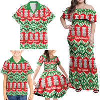 New Zealand Christmas In July Family Matching Off Shoulder Maxi Dress and Hawaiian Shirt Meri Kirihimete Hei Tiki Taniko Motifs Seamless