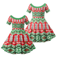 New Zealand Christmas In July Family Matching Off Shoulder Maxi Dress and Hawaiian Shirt Meri Kirihimete Hei Tiki Taniko Motifs Seamless LT14 Daughter's Dress Red - Polynesian Pride