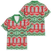 New Zealand Christmas In July Family Matching Summer Maxi Dress and Hawaiian Shirt Meri Kirihimete Hei Tiki Taniko Motifs Seamless LT14 Dad's Shirt - Short Sleeve Red - Polynesian Pride