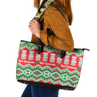 New Zealand Christmas In July Leather Tote Bag Meri Kirihimete Hei Tiki Taniko Motifs Seamless