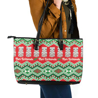 New Zealand Christmas In July Leather Tote Bag Meri Kirihimete Hei Tiki Taniko Motifs Seamless