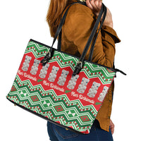 New Zealand Christmas In July Leather Tote Bag Meri Kirihimete Hei Tiki Taniko Motifs Seamless
