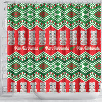 New Zealand Christmas In July Shower Curtain Meri Kirihimete Hei Tiki Taniko Motifs Seamless