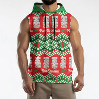 New Zealand Christmas In July Sleeveless Hoodie Meri Kirihimete Hei Tiki Taniko Motifs Seamless