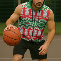New Zealand Christmas In July Sleeveless Zip Hoodie Meri Kirihimete Hei Tiki Taniko Motifs Seamless