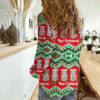 New Zealand Christmas In July Women Casual Shirt Meri Kirihimete Hei Tiki Taniko Motifs Seamless