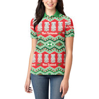 New Zealand Christmas In July Women Polo Shirt Meri Kirihimete Hei Tiki Taniko Motifs Seamless