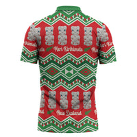 New Zealand Christmas In July Zipper Polo Shirt Meri Kirihimete Hei Tiki Taniko Motifs Seamless LT14 - Polynesian Pride