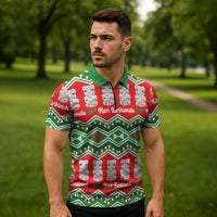 New Zealand Christmas In July Zipper Polo Shirt Meri Kirihimete Hei Tiki Taniko Motifs Seamless LT14 - Polynesian Pride
