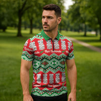 New Zealand Christmas In July Zipper Polo Shirt Meri Kirihimete Hei Tiki Taniko Motifs Seamless