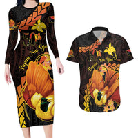 Papua New Guinea Independence Day Couples Matching Long Sleeve Bodycon Dress and Hawaiian Shirt 50th Anniversary Papua Niu Gini Bird Of Paradise LT14