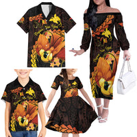Papua New Guinea Independence Day Family Matching Off The Shoulder Long Sleeve Dress and Hawaiian Shirt 50th Anniversary Papua Niu Gini Bird Of Paradise LT14
