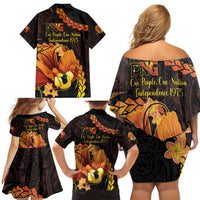 Papua New Guinea Independence Day Family Matching Off Shoulder Short Dress and Hawaiian Shirt 50th Anniversary Papua Niu Gini Bird Of Paradise LT14
