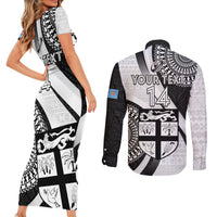 Custom Fiji Rugby Couples Matching Short Sleeve Bodycon Dress and Long Sleeve Button Shirts World Cup 2023 Go Champions Fijian Tapa Black Version LT14 - Polynesian Pride