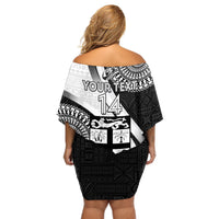 Custom Fiji Rugby Off Shoulder Short Dress World Cup 2023 Go Champions Fijian Tapa Black Version LT14 - Polynesian Pride