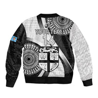 Custom Fiji Rugby Sleeve Zip Bomber Jacket World Cup 2023 Go Champions Fijian Tapa Black Version LT14 - Polynesian Pride