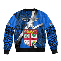 Custom Fiji Rugby Bomber Jacket World Cup 2023 Go Champions Fijian Tapa Blue Version LT14 - Polynesian Pride