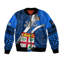 Custom Fiji Rugby Sleeve Zip Bomber Jacket World Cup 2023 Go Champions Fijian Tapa Blue Version LT14 Unisex Blue - Polynesian Pride