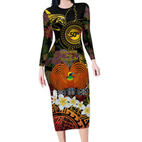 Papua New Guinea 50th Independence Anniversary Long Sleeve Bodycon Dress Independen Stet bilong Papua Niu Gini LT14