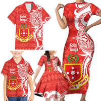 Personalised Kolisi Tonga Family Matching Short Sleeve Bodycon Dress and Hawaiian Shirt Mate Maa Tonga Ngatu Pattern - Polynesian Pride