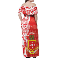 Personalised Kolisi Tonga Off Shoulder Maxi Dress Mate Maa Tonga Ngatu Pattern - Polynesian Pride