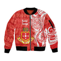 Personalised Kolisi Tonga Sleeve Zip Bomber Jacket Mate Maa Tonga Ngatu Pattern - Polynesian Pride