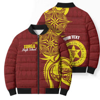 Personalised Tonga High School Bomber Puffer Jacket THS Tongan Ngatu Pattern - Polynesian Pride
