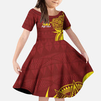 Personalised Tonga High School Kid Short Sleeve Dress THS Tongan Ngatu Pattern - Polynesian Pride