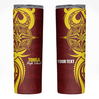 Personalised Tonga High School Skinny Tumbler THS Tongan Ngatu Pattern LT14 Maroon - Polynesian Pride