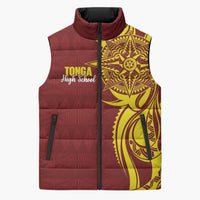 Personalised Tonga High School Sleeveless Puffer Jacket THS Tongan Ngatu Pattern - Polynesian Pride