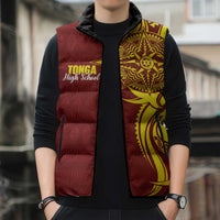 Personalised Tonga High School Sleeveless Puffer Jacket THS Tongan Ngatu Pattern - Polynesian Pride