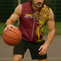 Personalised Tonga High School Sleeveless Zip Hoodie THS Tongan Ngatu Pattern - Polynesian Pride